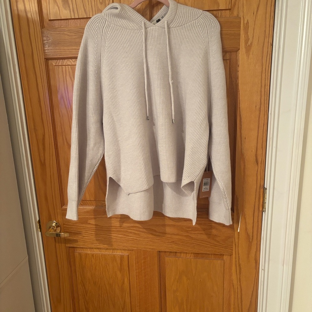 NWT Ribbed Knit Hoodie Sweater | High-Low Hem | Neutral Beige | Size XL